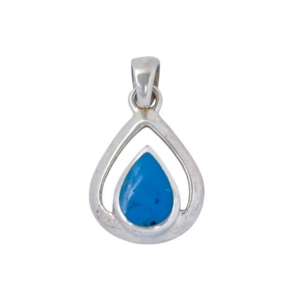 Estate Sterling Silver 925 Turquoise Teardrop Pendant - Picture 3 of 7